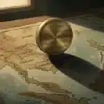 Une pièce de monnaie numérique symbolisant la crypto Trump posée sur une carte de l'Asie avec des loupes d'investigation