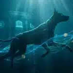 Chien robotique nageant sous l'eau entouré de cryptomonnaies pour illustrer l'accumulation de Dogecoin