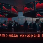 Graphique boursier rouge illustrant la baisse du Dow Jones