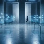 Représentation holographique de la blockchain Ethereum et des smart contracts dans un cadre institutionnel moderne