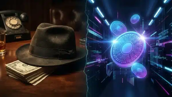 Illustration symbolisant la mafia et les cryptomonnaies