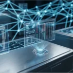 Interface de trading futuriste avec graphiques financiers et réseau décentralisé pour illustrer la plateforme Hyperliquid