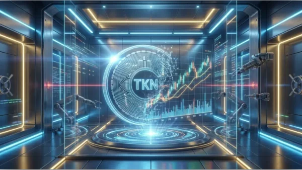 Illustration conceptuelle de la tokénisation des actifs financiers et des ETF.