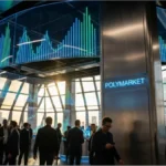 Graphique holographique représentant la valorisation de 15 milliards de dollars de Polymarket