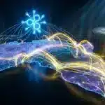 Photographie cinématique d'un réseau Ripple illuminant l'Afrique avec des flux d'or, symbolisant le succès du stablecoin au détriment du XRP.