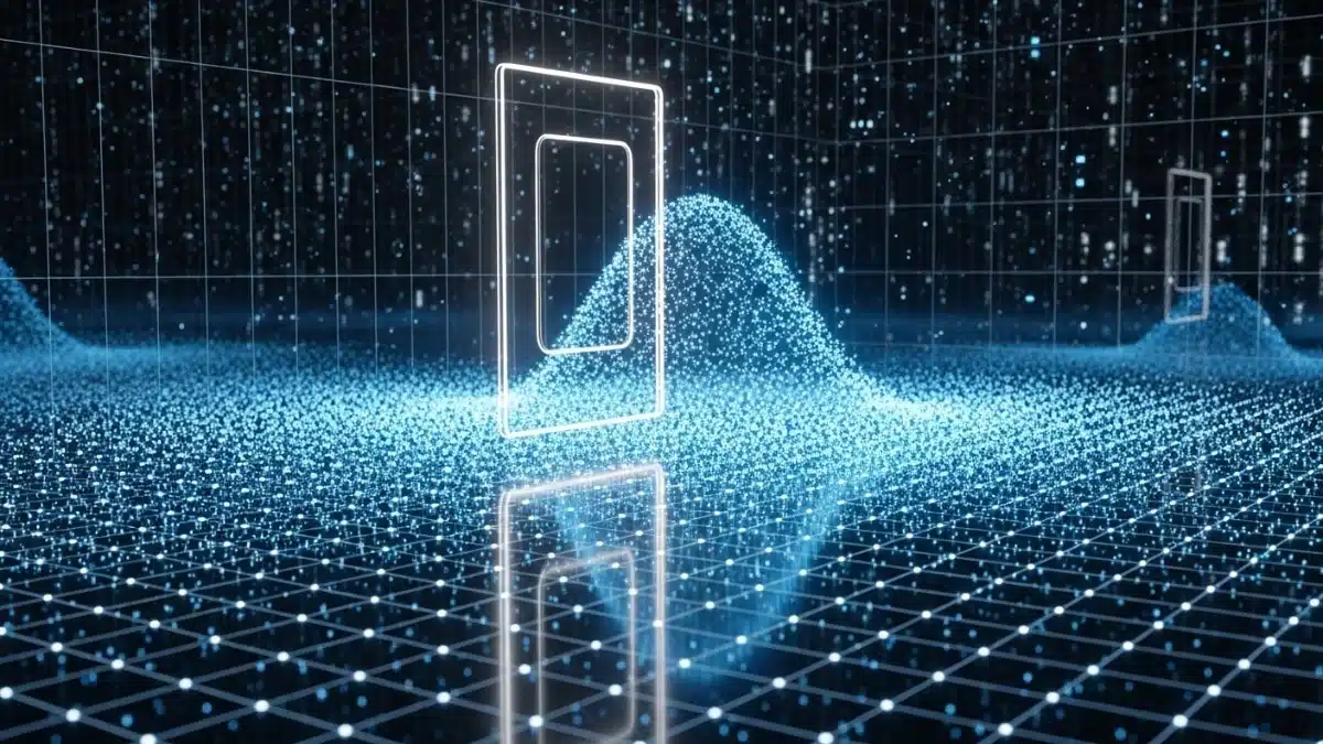 Illustration abstraite montrant une entité numérique lumineuse s'intégrant sans friction dans une structure corporative classique, déclenchant l'illumination immédiate d'un vaste réseau mondial.