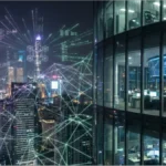 Graphique de trading et réseau numérique illustrant l'analyse du cours Solana