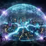 Photographie cinématique d'un bouclier numérique protégeant la DeFi sur le réseau Solana, symbolisant les actions de la Fondation Solana.