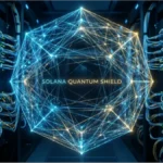 Bouclier numérique bleu protégeant des serveurs de données pour la sécurité quantique de Solana