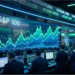 Graphique en hausse de l'indice S&P 500 sur un écran de trading professionnel
