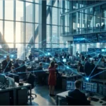 Salle de trading avec réseau numérique illustrant l'adoption massive du XRP par les institutions