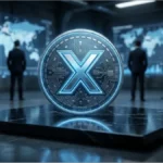 Représentation cinématique des flux financiers institutionnels liés au jeton XRP et à l'écosystème Ripple.