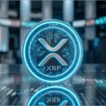 Pièce XRP lumineuse sur un fond de graphiques de trading boursier