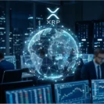 Traders analysant le réseau mondial Ripple XRP dans une salle de marché technologique