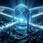 Photographie cinématique d'un pont technologique XRP reliant des continents, symbolisant l'utilisation de la cryptomonnaie pour le paiement crypto mondial.