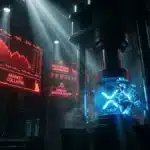 Photographie cinématique d'une pièce XRP se fissurant sous une presse mécanique géante, symbolisant la chute du prix et la purge du marché crypto.