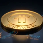 Pièce d'or Pi Network sur un graphique boursier illustrant le cours Pi Network