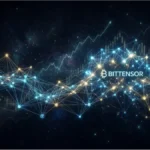 Graphique de trading Bittensor avec réseau de neurones et logo TAO