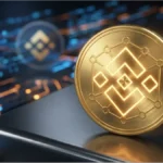 Pièce dorée symbolisant la crypto de Binance sur un fond de réseau numérique