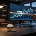 Graphique boursier du XRP montrant une consolidation à 1,420 dollars avec une pièce physique Ripple