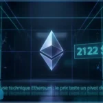 Logo Ethereum et graphique de trading affichant le prix de 2122 dollars