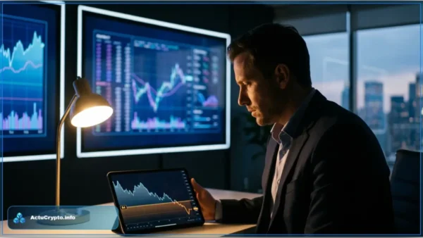 Trader analysant le graphique du cours Solana testant le support des 84 dollars sur une tablette