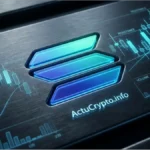 Graphique de trading Solana avec logo 3D et indicateurs techniques de résistance