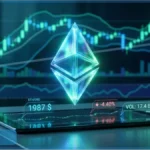 Trader observant les graphiques en baisse du prix Ethereum sur plusieurs écrans