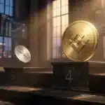 Pièce d'or Binance BNB sur un podium à la quatrième place devant XRP
