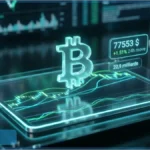 Graphique d'analyse technique illustrant le cours Bitcoin face à sa résistance, avec les indicateurs de volume BTC et de tendance du marché crypto.