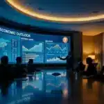 Salle de conseil affichant des données macroéconomiques illustrant la stratégie de trésorerie de MicroStrategy sur le Bitcoin