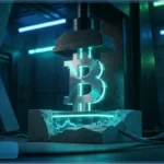 Un trader observe un graphique financier affichant le cours du Bitcoin en baisse vers le support critique de 76 452 dollars sur un écran.