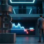 Représentation symbolique du Bitcoin sous pression à l'approche d'un support critique