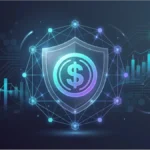 Représentation graphique d'un stablecoin sécurisé avec un bouclier et des graphiques financiers pour Boundary Labs