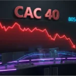 Graphique en flèche rouge descendante avec le chiffre 8056 symbolisant la baisse du CAC 40