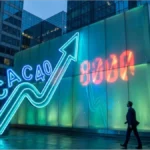 Graphiques financiers et seuil des 8 000 points du CAC 40 dans une salle de marché moderne
