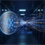 Illustration technologique montrant des flux de données ultra-rapides symbolisant l'intégration de Pyth Pro sur Cardano