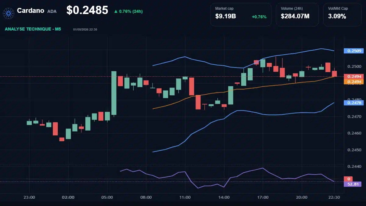 Graphique du cours Cardano à 0.25 Analyse technique du cours de Cardano de cardano à 0.25 $ aujourd'hui