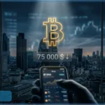 Représentation du cours Bitcoin sous pression avec une pièce entre deux cordes prêtes à rompre