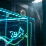Représentation graphique du cours Bitcoin testant le support critique de 79 254 dollars
