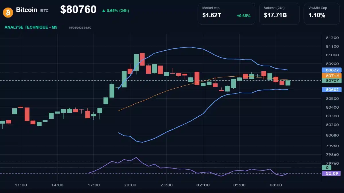 Graphique du cours Bitcoin à 80760 $ Analyse technique du cours de Bitcoin de bitcoin à 80760 $ aujourd'hui