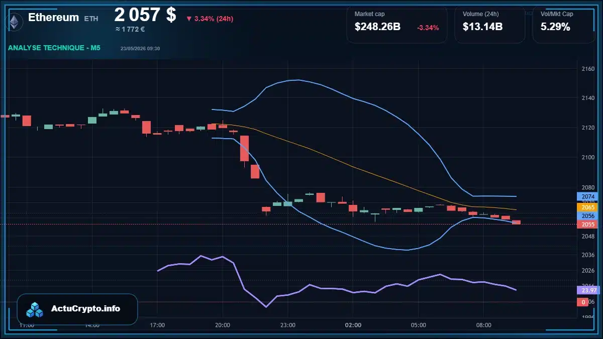 Graphique du cours Ethereum à 2057 $ Analyse technique du cours de Ethereum de ethereum à 2057 $ aujourd'hui