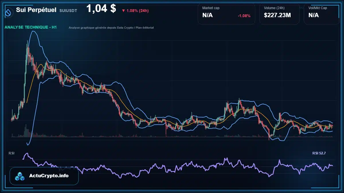 Graphique du cours Sui Perpétuel à 1.04 $ Analyse technique du cours de Sui Perpétuel de sui à 1.04 $ aujourd'hui