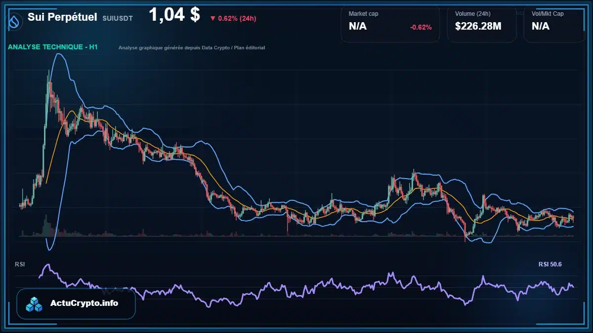 Graphique du cours Sui Perpétuel à 1.04 $ Analyse technique du cours de Sui Perpétuel de sui à 1.04 $ aujourd'hui