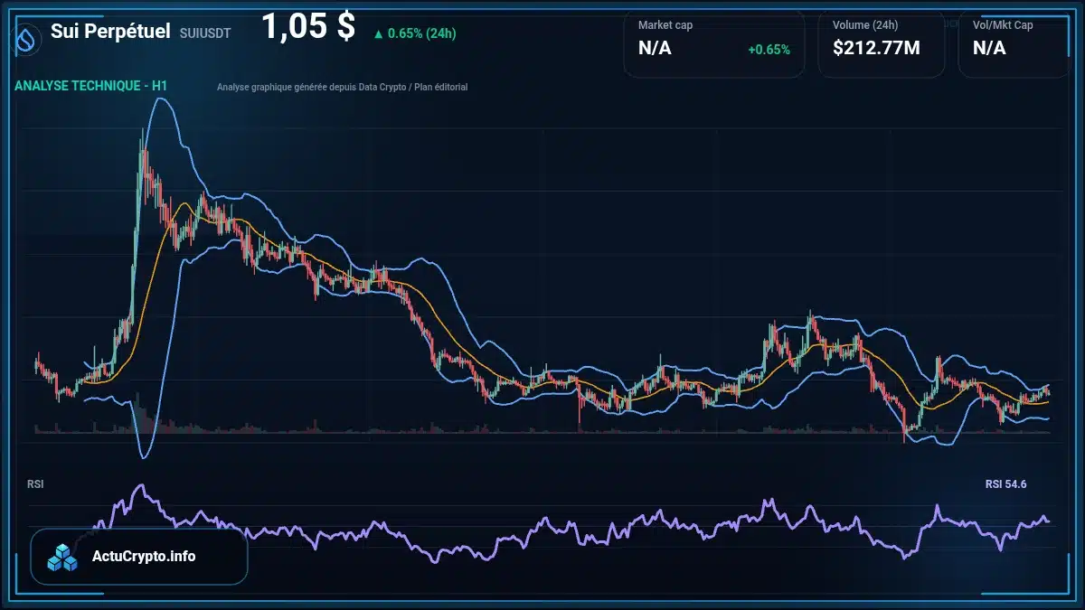 Graphique du cours Sui Perpétuel à 1.05 $ Analyse technique du cours de Sui Perpétuel de sui à 1.05 $ aujourd'hui