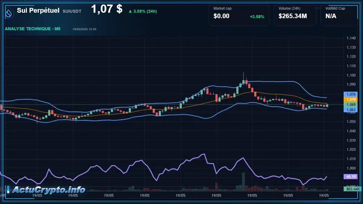 Graphique du cours Sui Perpétuel à 1.07 $ Analyse technique du cours de Sui Perpétuel de sui à 1.07 $ aujourd'hui