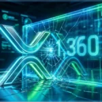 Un trader analyse un graphique financier affichant une tendance baissière et la résistance du cours XRP sur un écran lumineux.