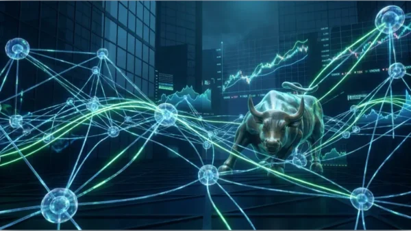 Représentation graphique d'un taureau financier et d'un réseau décentralisé pour l'ETF crypto IA Bittensor