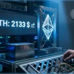 Représentation visuelle de la crypto Ethereum ETH à 2133 dollars avec indicateur de pression technique