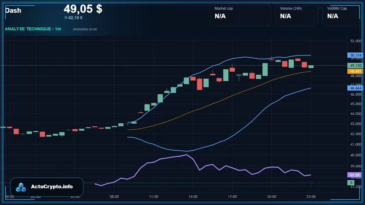 Graphique du cours Dash Analyse technique du cours Dash avec données de marché récentes